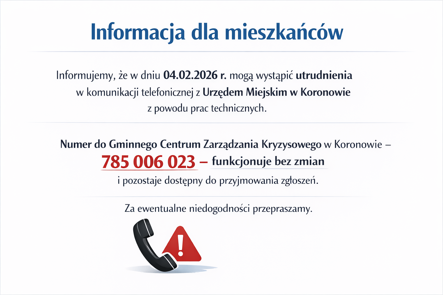 aktualność: Utrudnienia w komunikacji telefonicznej