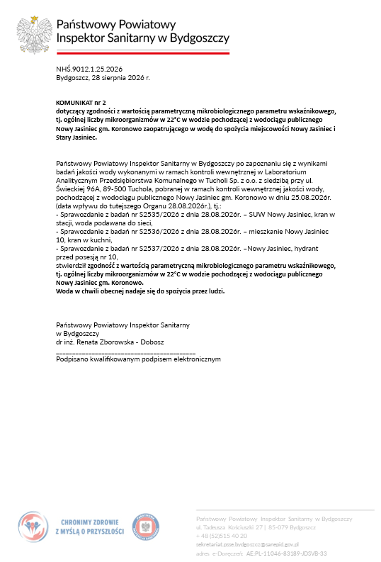 aktualność: Komunikat Państwowej Powiatowej Inspekcji Sanitarnej w Bydgoszczy